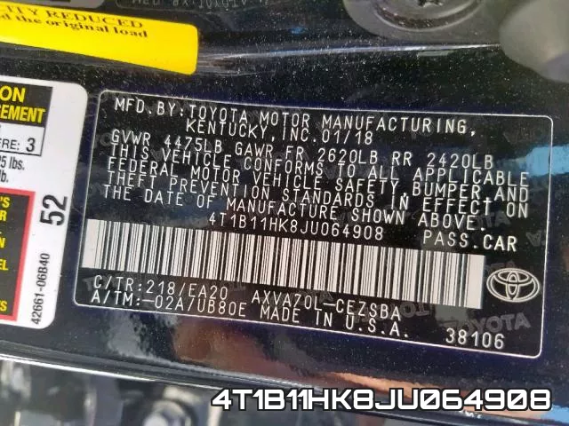 4T1B11HK8JU064908 фото 2