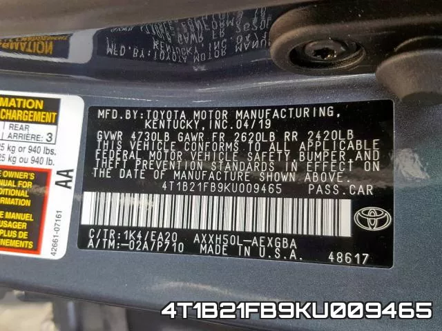 4T1B21FB9KU009465 фото 2