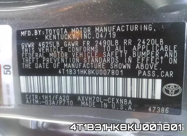 4T1B31HK8KU007801 фото 10