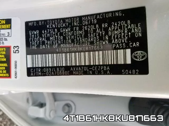4T1B61HK8KU817663 фото 2