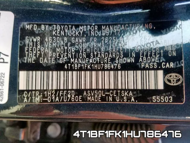 4T1BF1FK1HU786476 фото 2