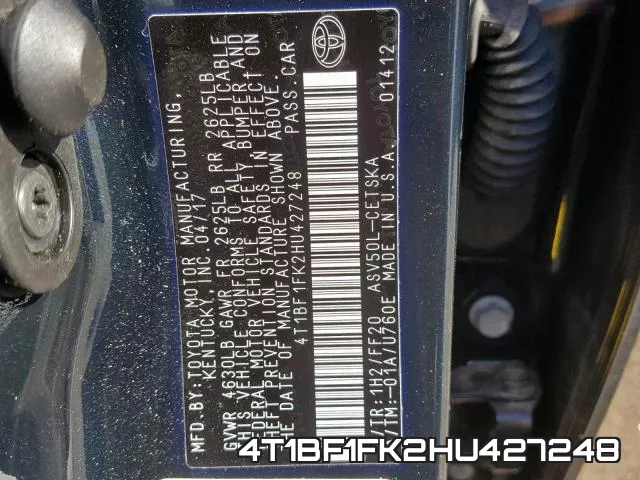 4T1BF1FK2HU427248 фото 2
