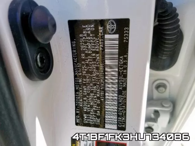 4T1BF1FK3HU734086 фото 2