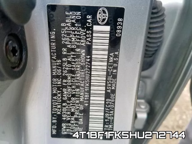 4T1BF1FK5HU272744 фото 2