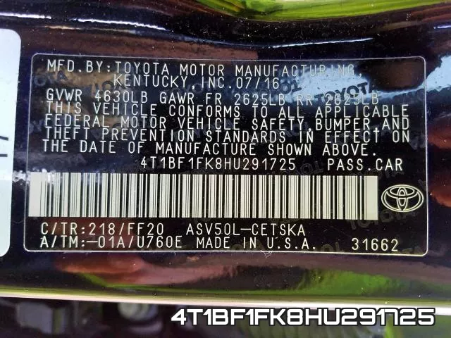 4T1BF1FK8HU291725 фото 2