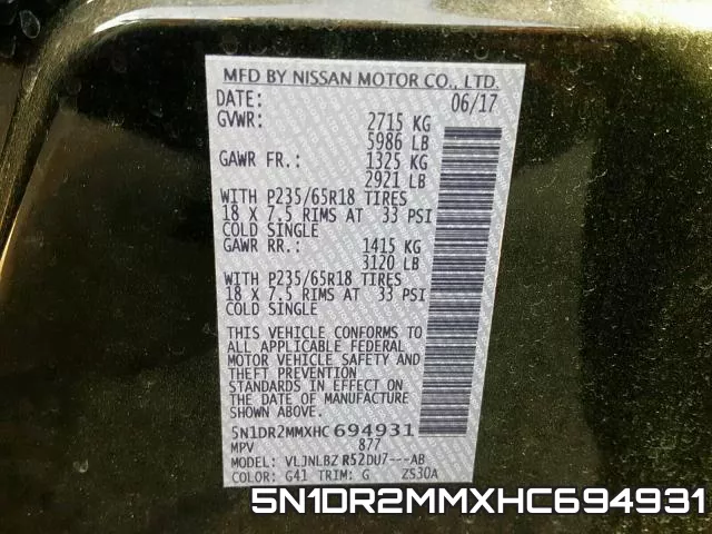 5N1DR2MMXHC694931 фото 2