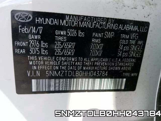 5NMZTDLB0HH043784 фото 2