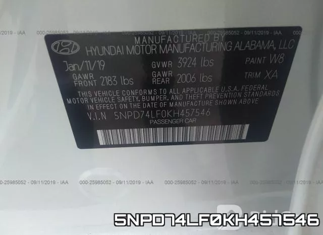 5NPD74LF0KH457546 фото 10
