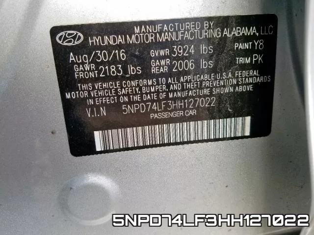 5NPD74LF3HH127022 фото 2