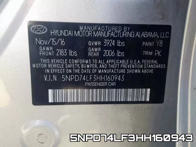 5NPD74LF3HH160943 фото 2