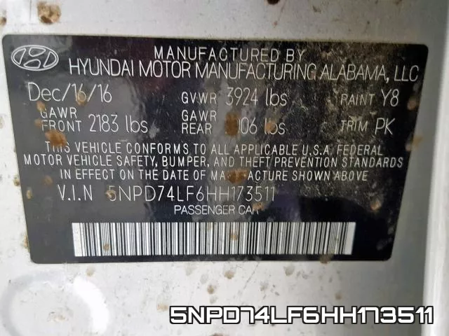 5NPD74LF6HH173511 фото 2