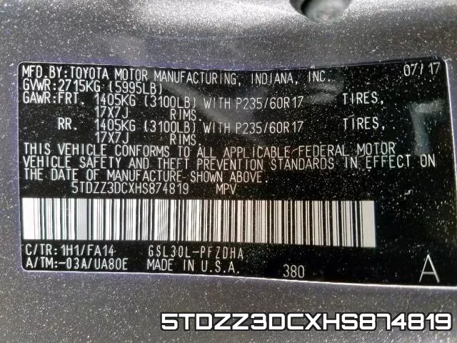 5TDZZ3DCXHS874819 фото 2