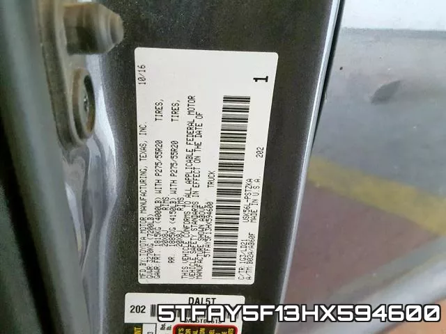 5TFAY5F13HX594600 фото 2