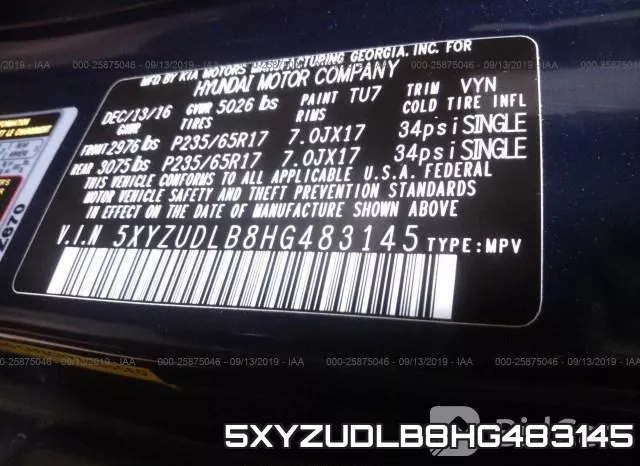 5XYZUDLB8HG483145 фото 10