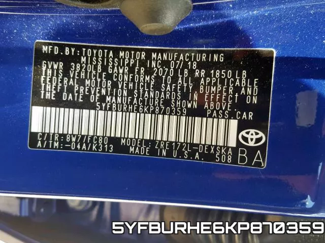 5YFBURHE6KP870359 фото 2