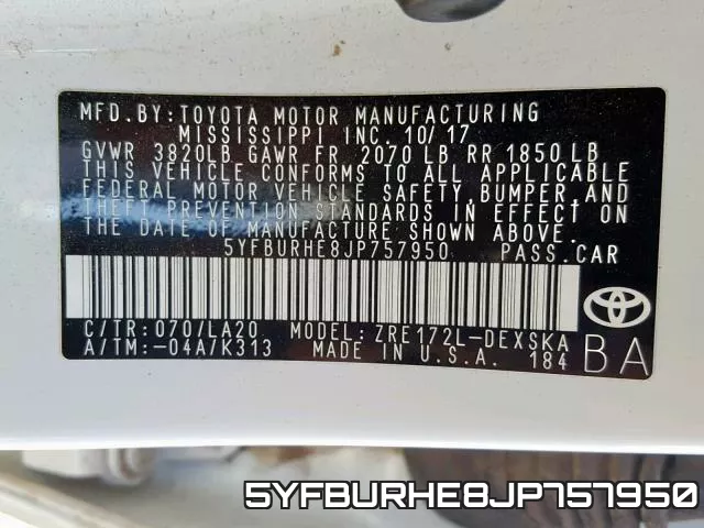 5YFBURHE8JP757950 фото 2