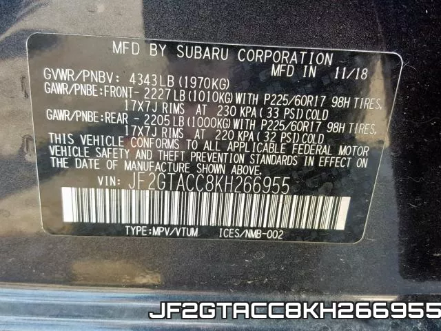 JF2GTACC8KH266955 фото 2