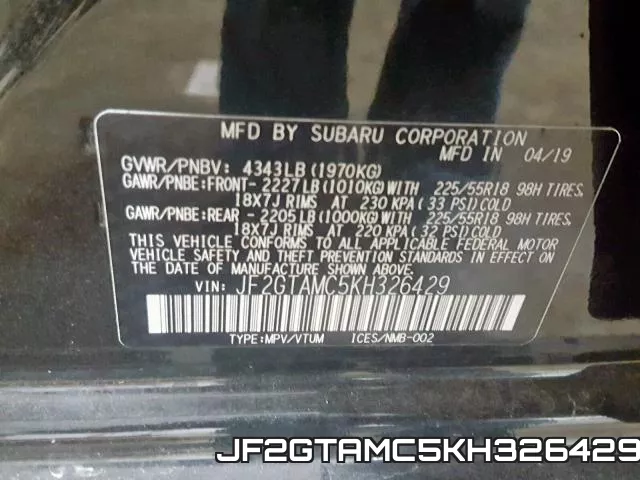 JF2GTAMC5KH326429 фото 2