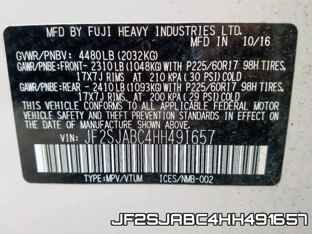 JF2SJABC4HH491657 фото 2