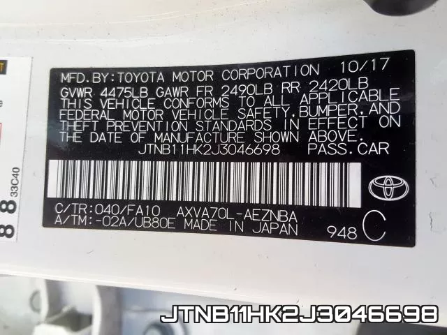 JTNB11HK2J3046698 фото 2