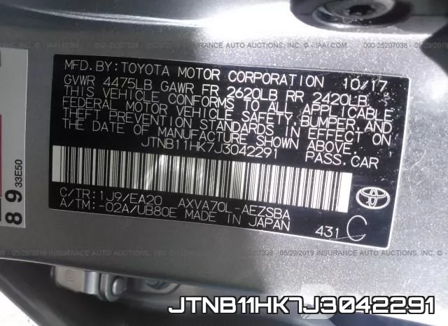 JTNB11HK7J3042291 фото 10