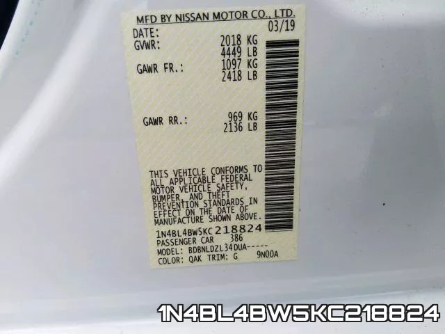 1N4BL4BW5KC218824 фото 2
