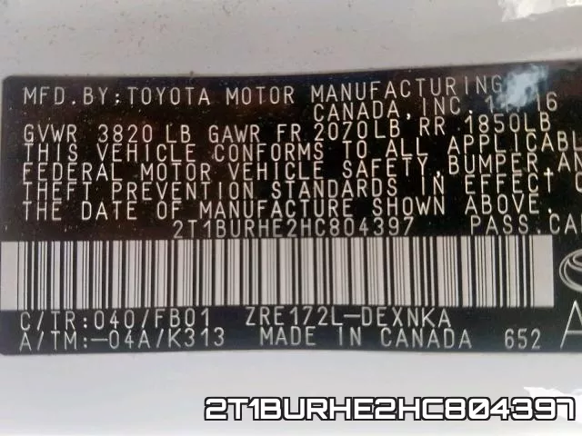 2T1BURHE2HC804397 фото 2