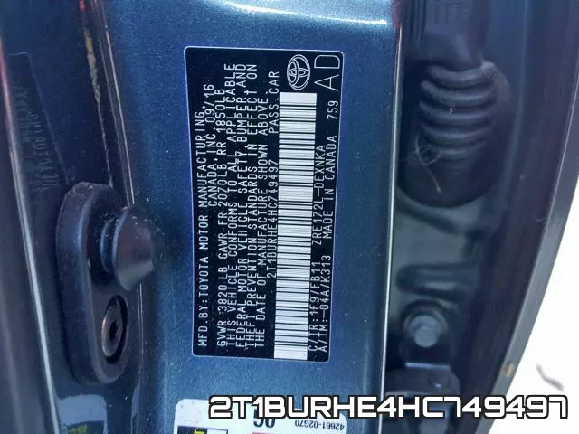 2T1BURHE4HC749497 фото 2