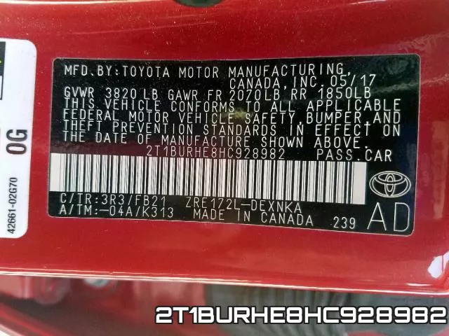 2T1BURHE8HC928982 фото 2