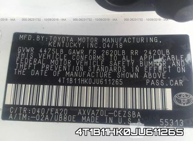 4T1B11HK0JU611265 фото 10