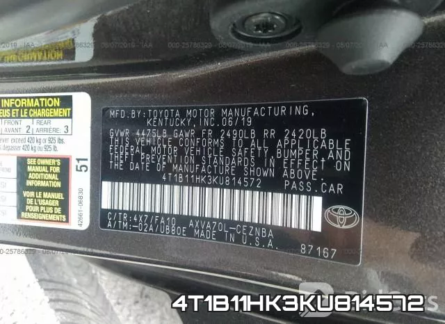 4T1B11HK3KU814572 фото 10