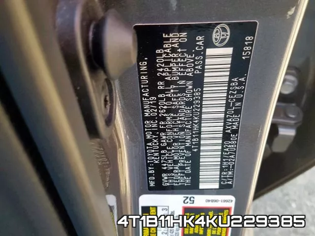 4T1B11HK4KU229385 фото 2