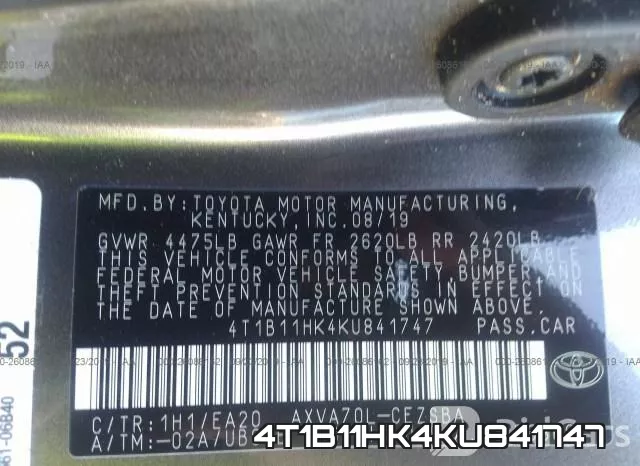 4T1B11HK4KU841747 фото 10