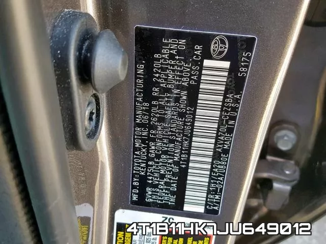 4T1B11HK7JU649012 фото 2