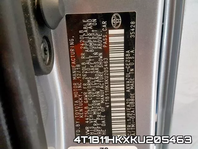 4T1B11HKXKU205463 фото 2