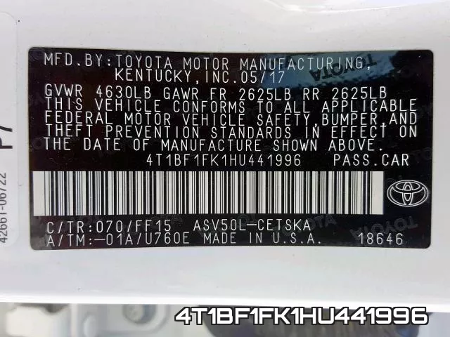4T1BF1FK1HU441996 фото 2