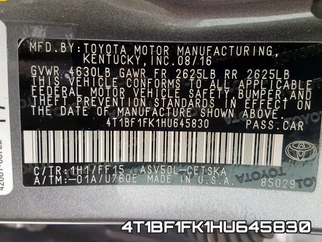 4T1BF1FK1HU645830 фото 2
