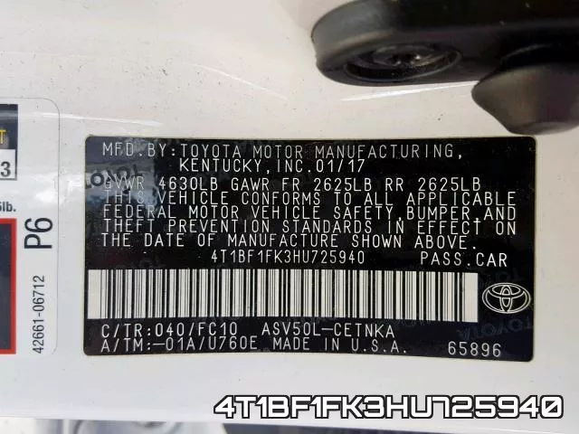 4T1BF1FK3HU725940 фото 2