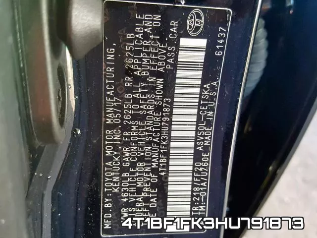4T1BF1FK3HU791873 фото 2