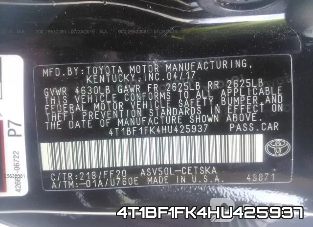 4T1BF1FK4HU425937 фото 10