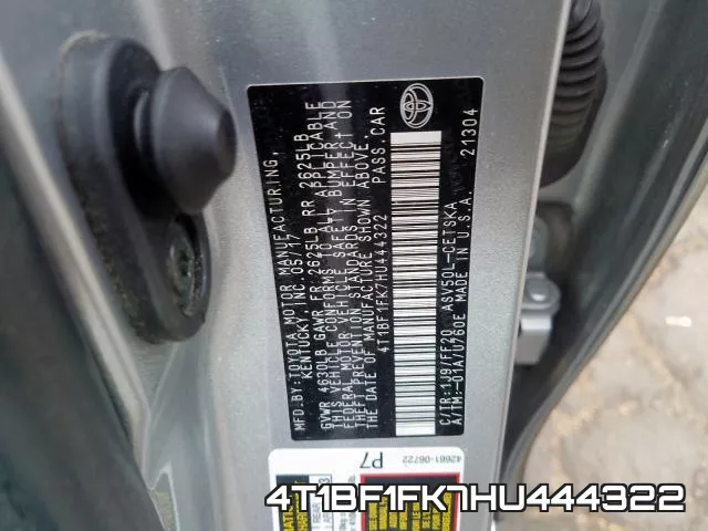 4T1BF1FK7HU444322 фото 2