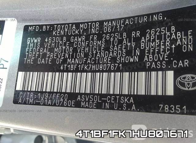 4T1BF1FK7HU807671 фото 10