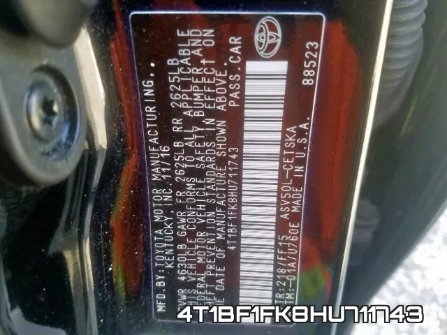 4T1BF1FK8HU711743 фото 2