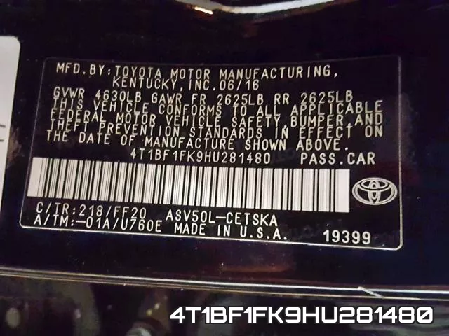 4T1BF1FK9HU281480 фото 2