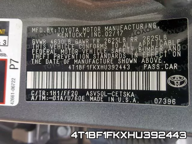 4T1BF1FKXHU392443 фото 2