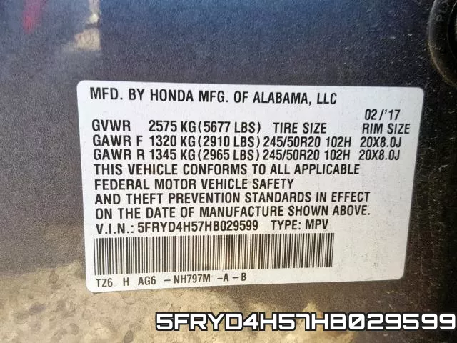 5FRYD4H57HB029599 фото 2