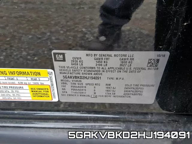 5GAKVBKD2HJ194091 фото 2
