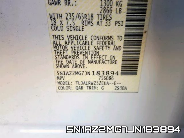 5N1AZ2MG7JN183894 фото 2