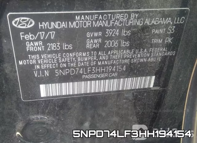 5NPD74LF3HH194154 фото 10