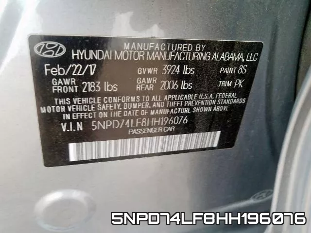 5NPD74LF8HH196076 фото 2